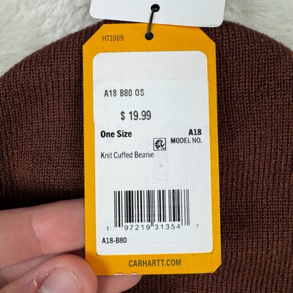 Carhartt One Size Unisex Knit Cuffed Beanie Cap Brown A18 Workwear New NWT - Picture 4 of 5